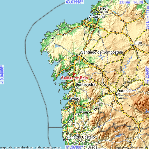 Topographic map of Caldas de Reis