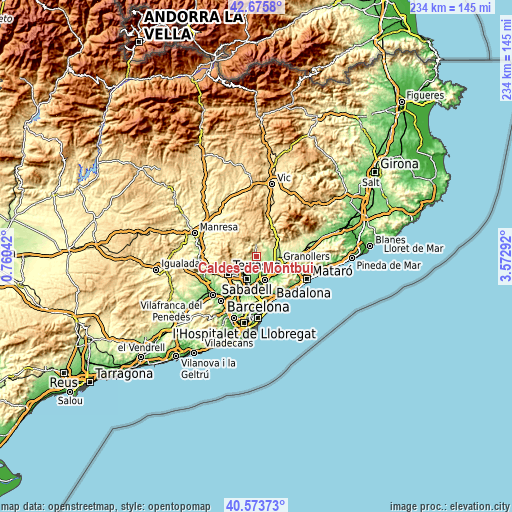 Topographic map of Caldes de Montbui