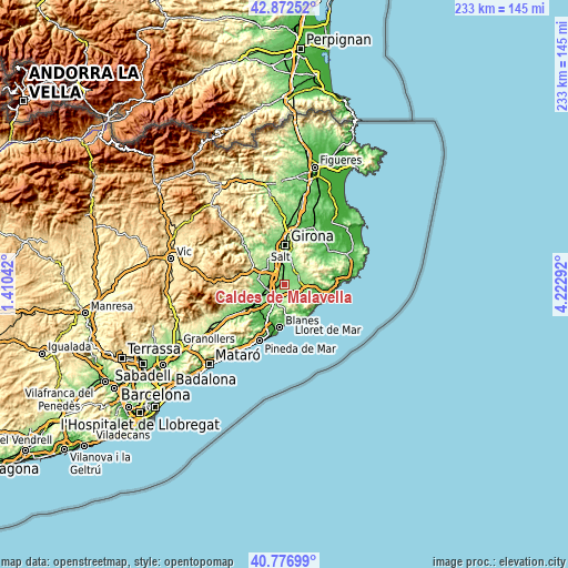Topographic map of Caldes de Malavella