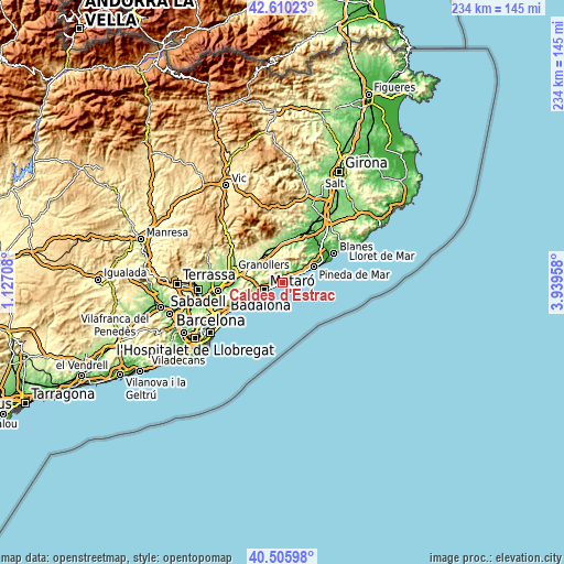 Topographic map of Caldes d'Estrac