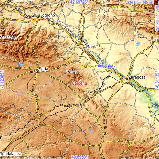 Topographic map of Calcena