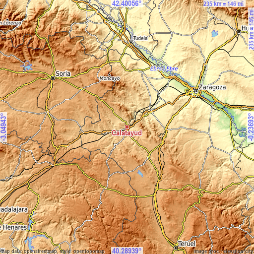 Topographic map of Calatayud