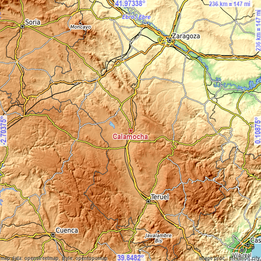 Topographic map of Calamocha