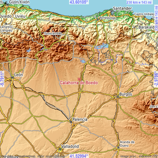 Topographic map of Calahorra de Boedo