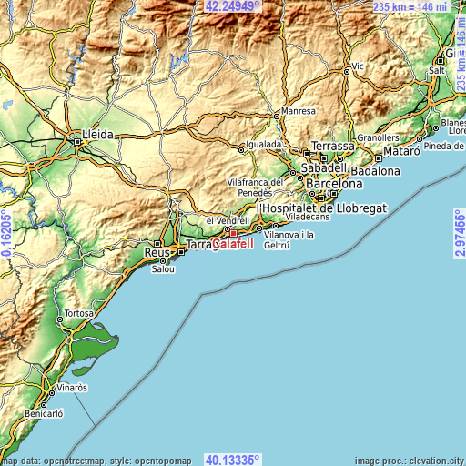 Topographic map of Calafell