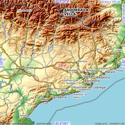 Topographic map of Calaf