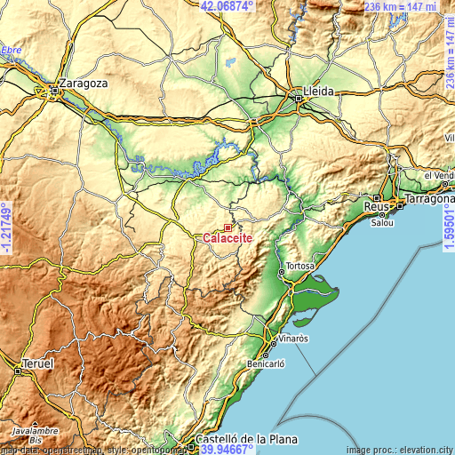 Topographic map of Calaceite