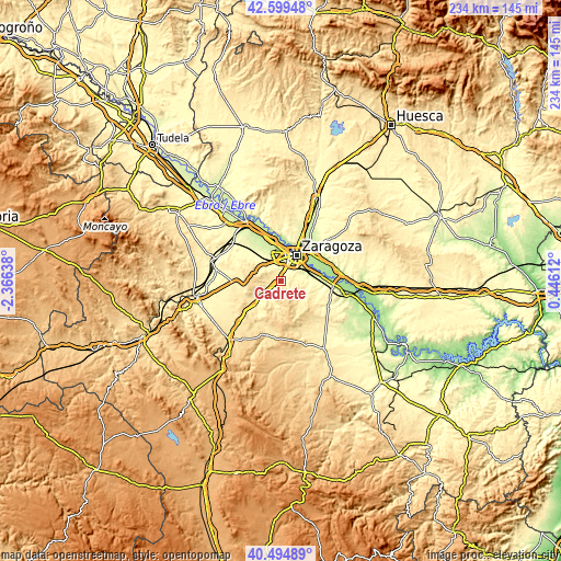 Topographic map of Cadrete