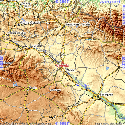 Topographic map of Cadreita