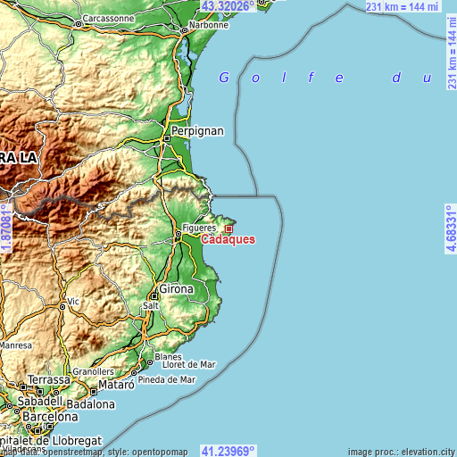 Topographic map of Cadaqués