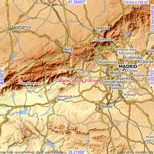 Topographic map of Cadalso de los Vidrios