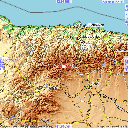 Topographic map of Cabrillanes