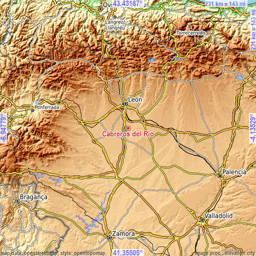 Topographic map of Cabreros del Río