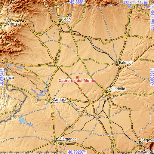 Topographic map of Cabreros del Monte