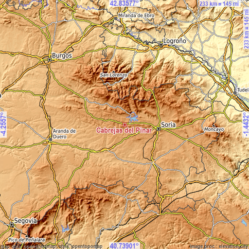 Topographic map of Cabrejas del Pinar