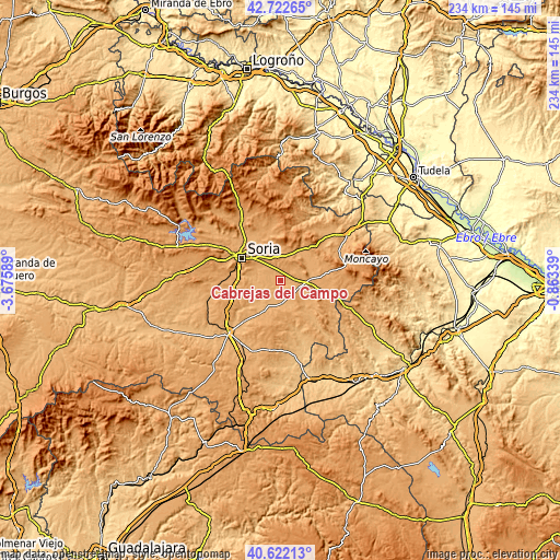 Topographic map of Cabrejas del Campo