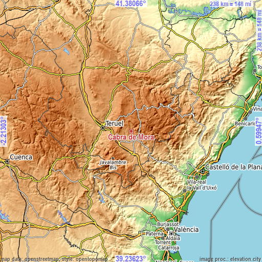 Topographic map of Cabra de Mora