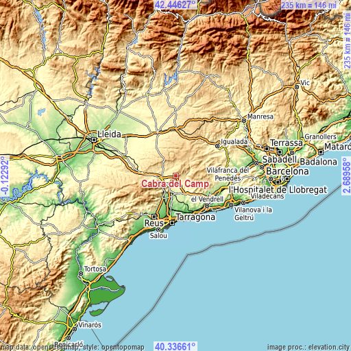 Topographic map of Cabra del Camp