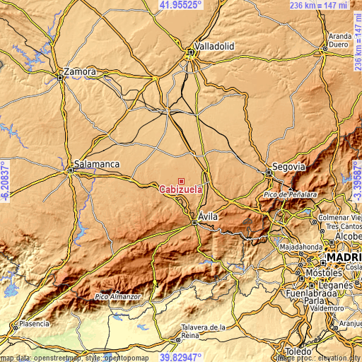 Topographic map of Cabizuela