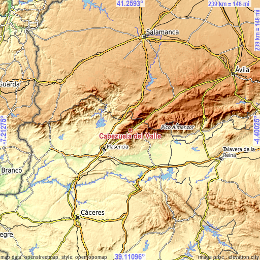 Topographic map of Cabezuela del Valle