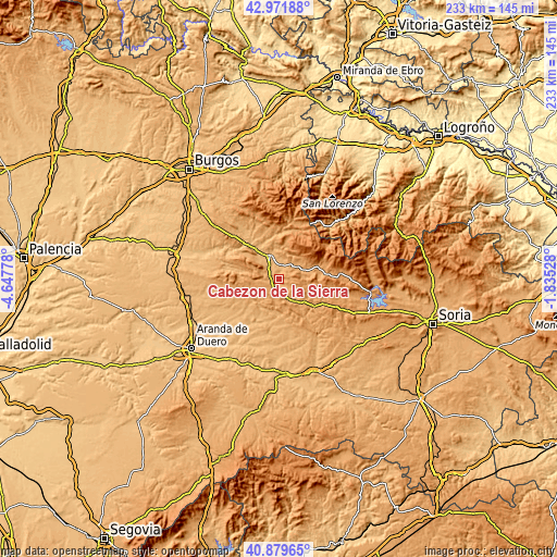 Topographic map of Cabezón de la Sierra