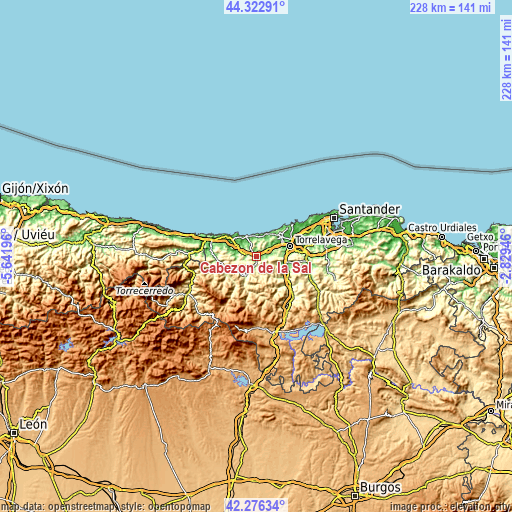 Topographic map of Cabezón de la Sal