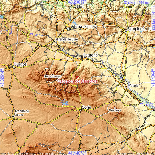 Topographic map of Cabezón de Cameros