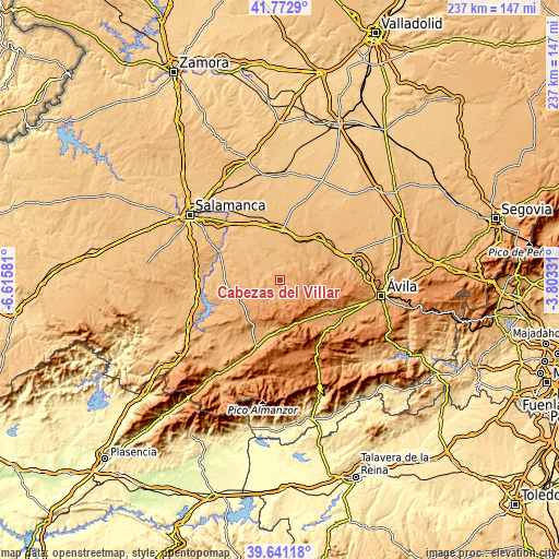 Topographic map of Cabezas del Villar