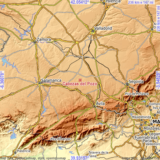 Topographic map of Cabezas del Pozo