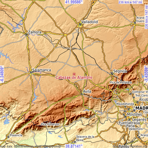 Topographic map of Cabezas de Alambre