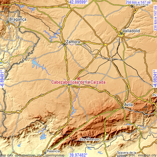 Topographic map of Cabezabellosa de la Calzada