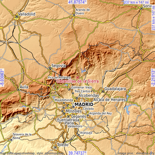 Topographic map of Cabanillas de la Sierra