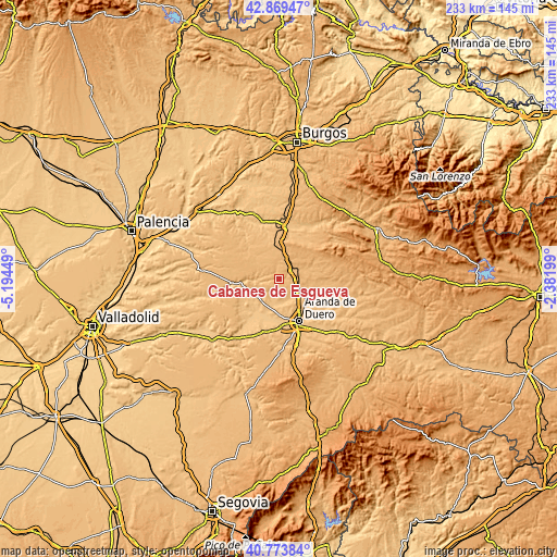 Topographic map of Cabañes de Esgueva