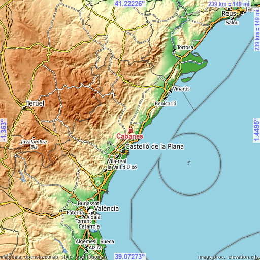 Topographic map of Cabanes