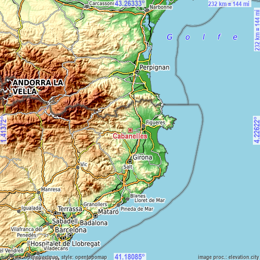 Topographic map of Cabanelles