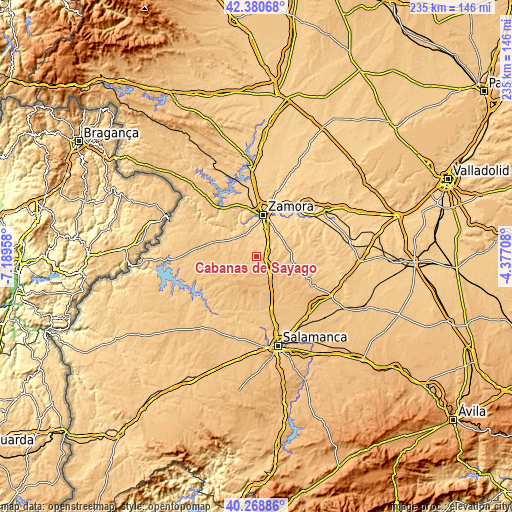 Topographic map of Cabañas de Sayago