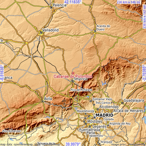 Topographic map of Cabañas de Polendos