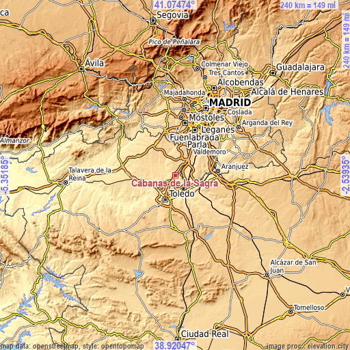 Topographic map of Cabañas de la Sagra