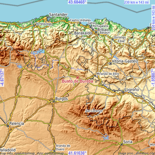 Topographic map of Busto de Bureba