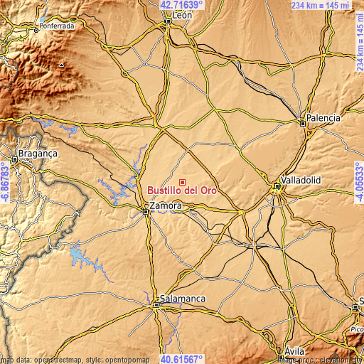 Topographic map of Bustillo del Oro