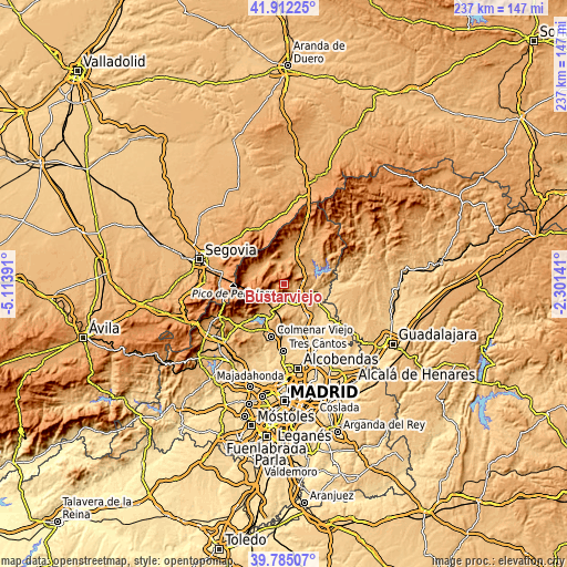 Topographic map of Bustarviejo