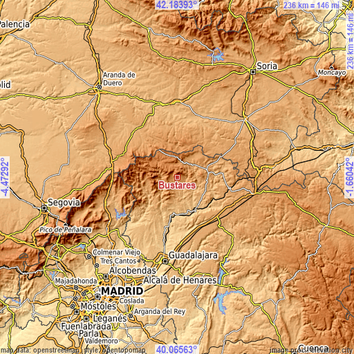 Topographic map of Bustares