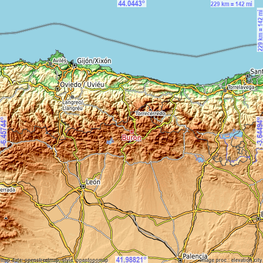 Topographic map of Burón