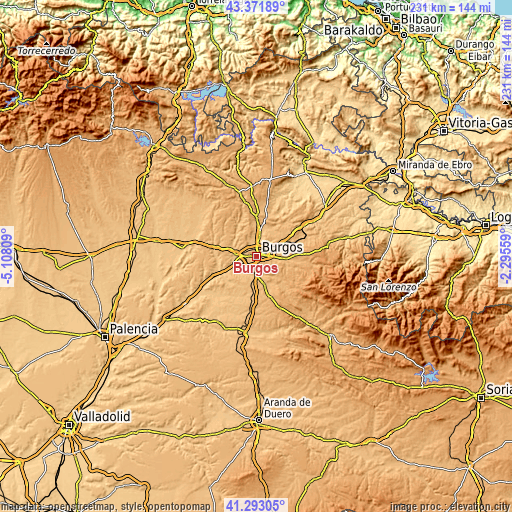 Topographic map of Burgos