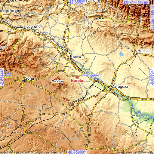 Topographic map of Bureta