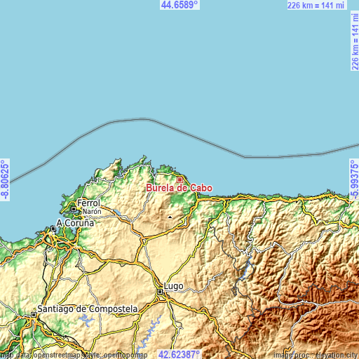 Topographic map of Burela de Cabo