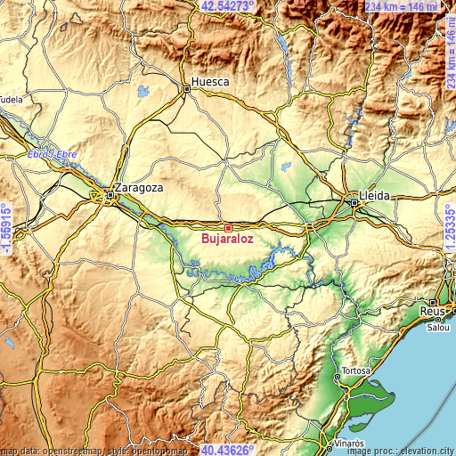 Topographic map of Bujaraloz