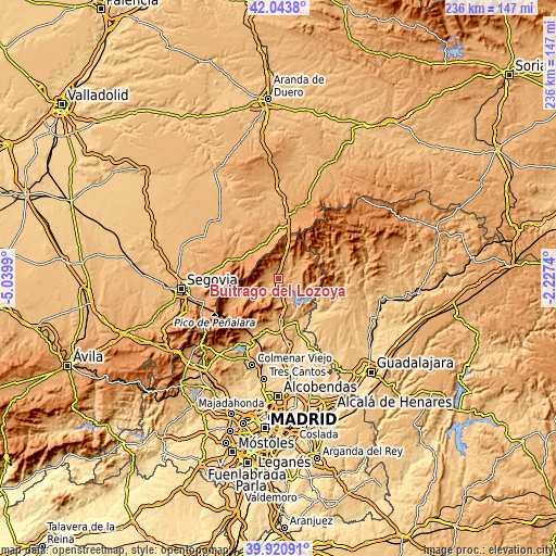 Topographic map of Buitrago del Lozoya