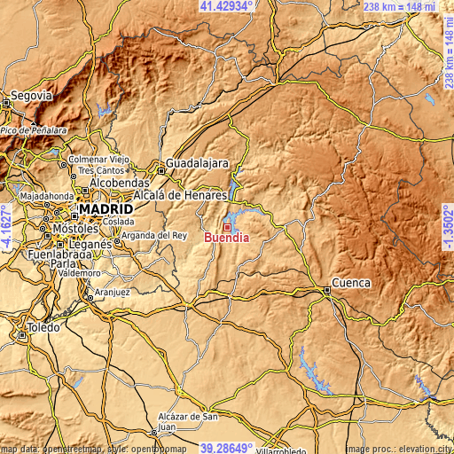 Topographic map of Buendía