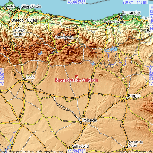 Topographic map of Buenavista de Valdavia